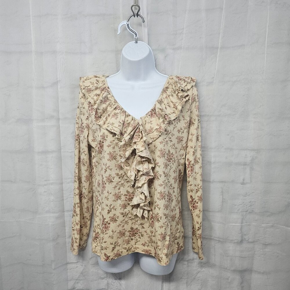 Lauren Ralph Lauren Floral Ruffle Blouse - Cream and Pink